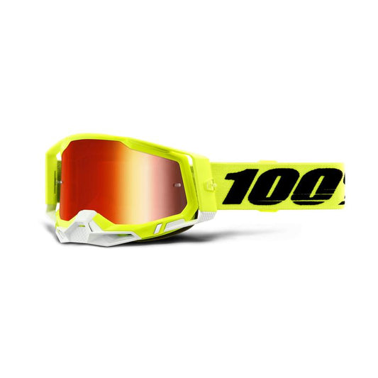 100% Racecraft2 Goggles, Fluo Yellow - Red Mirror Lens