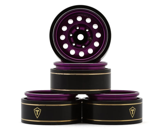 Treal Hobby 1.0” Vintage 12 Hole Aluminum Beadlock Wheels: TRX-4M/SCX24 (Purple)