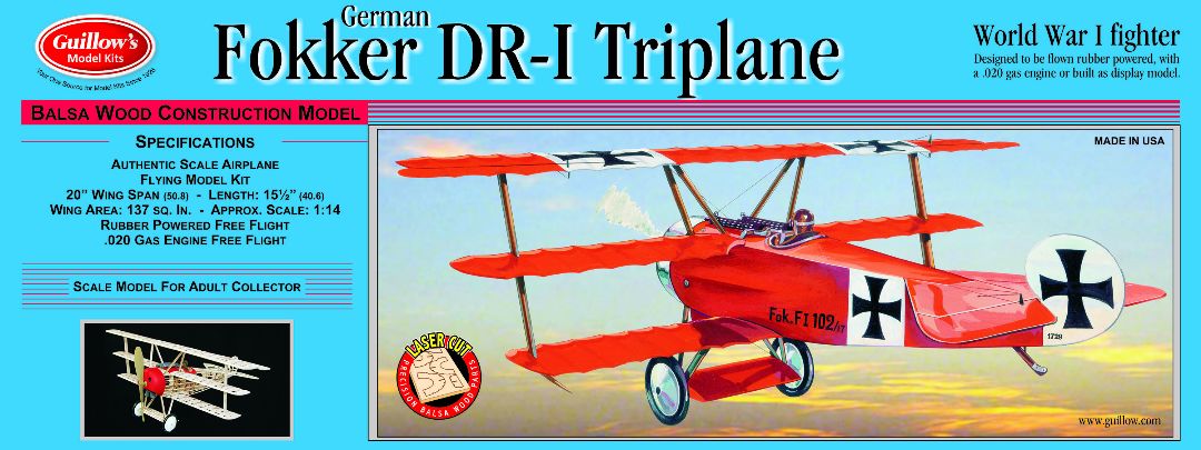 Guillow's 1/12 Fokker DR-1 Triplane Laser Cut Model Kit – Docs hobby shop